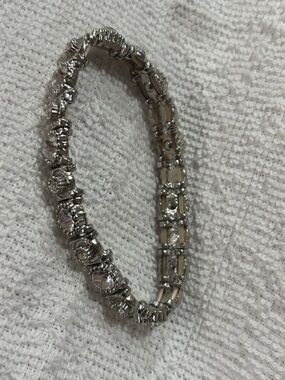 Silver-Tone Crystal Stretch Bracelet - Silver
